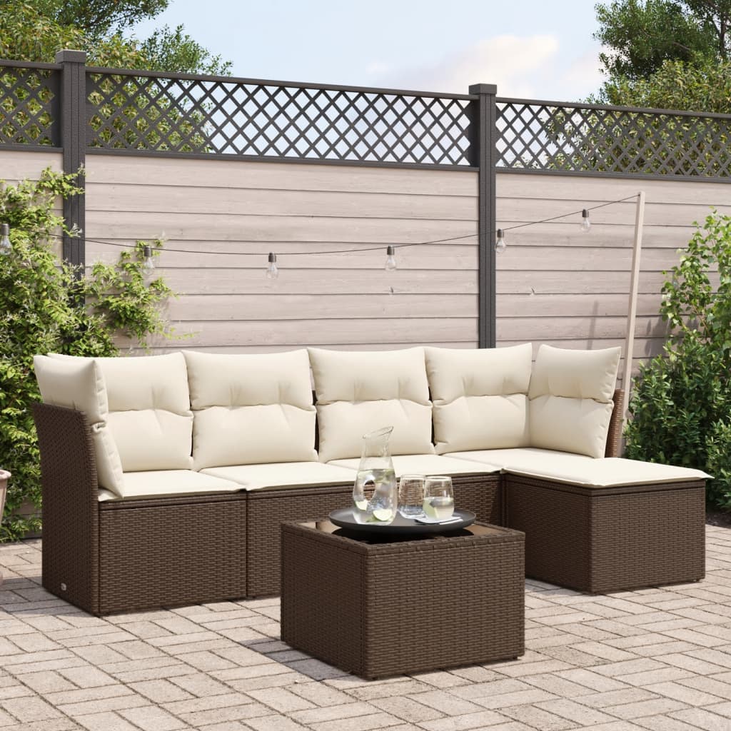 6-tlg. Garten-Sofagarnitur mit Kissen Braun Poly Rattan 6-tlg. Garten-Sofagarnitur mit Kissen Braun Poly Rattan