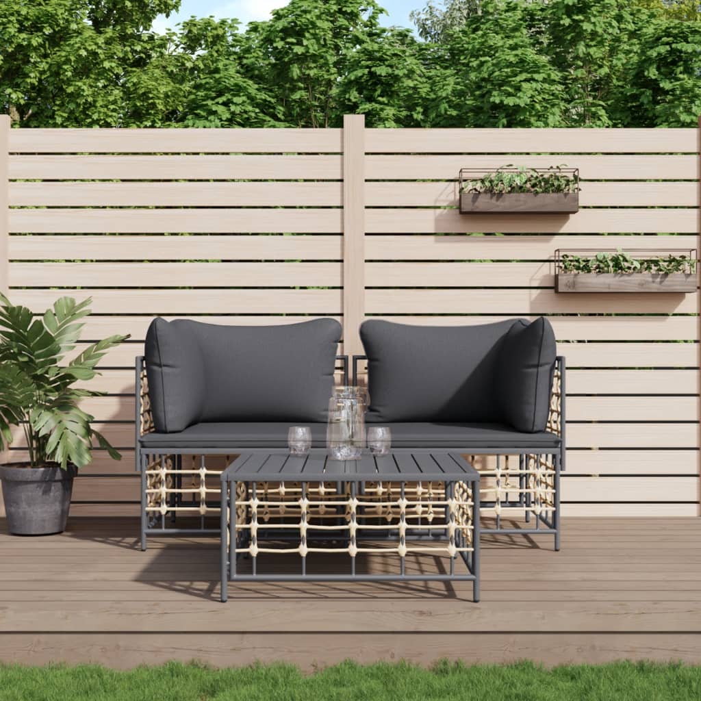 3-tlg. Garten-Lounge-Set mit Kissen Anthrazit Poly Rattan 3-tlg. Garten-Lounge-Set mit Kissen Anthrazit Poly Rattan