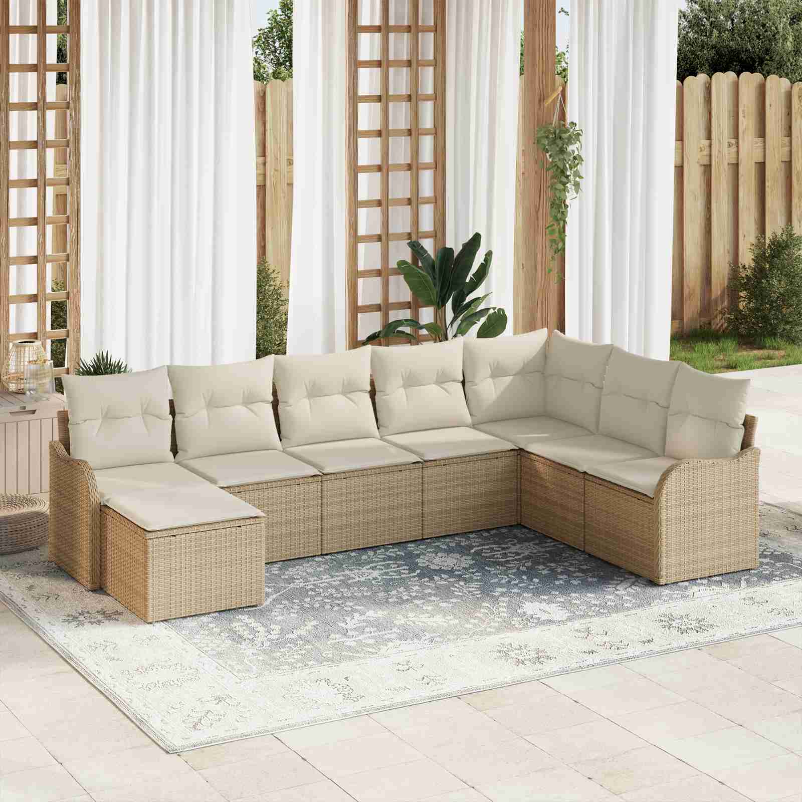 8-teiliges Garten-Sofa-Set mit Kissen in Beige, Poly Rattan