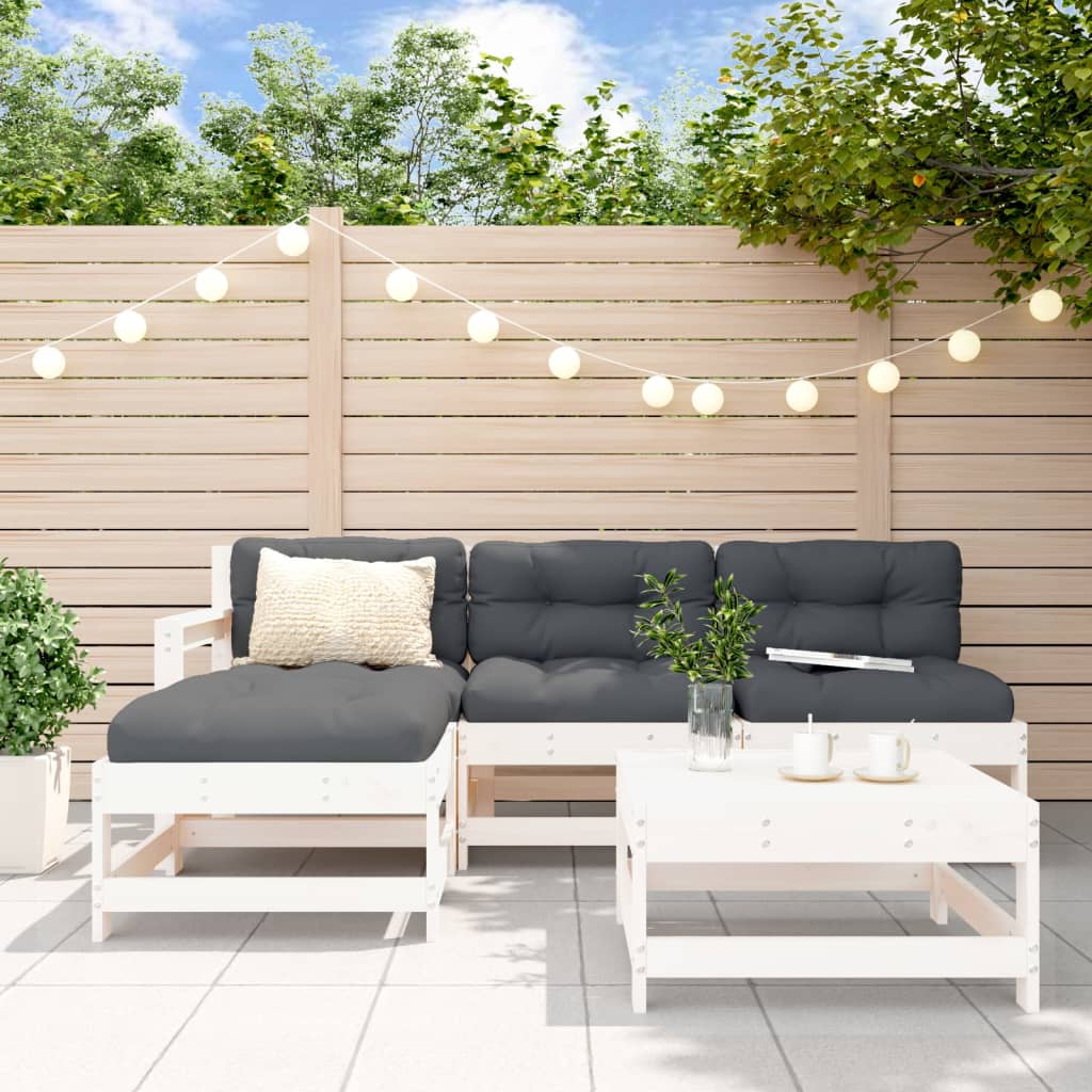 5-tlg. Garten-Lounge-Set Weiß Massivholz Kiefer 5-tlg. Garten-Lounge-Set Weiß Massivholz Kiefer