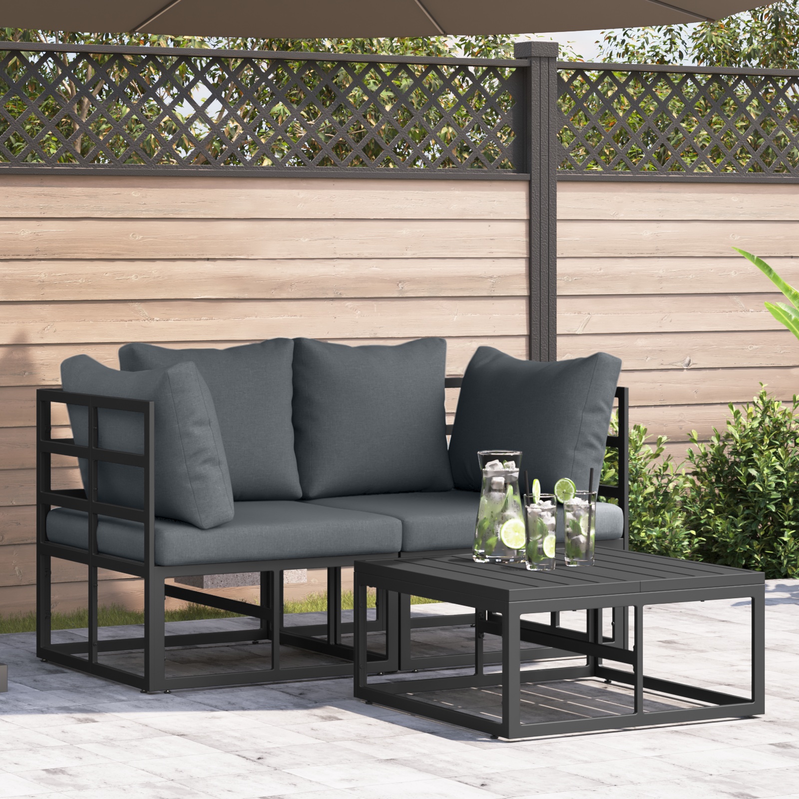 Garten-Sofa-Set 3 pcs Schwarz 70 x 70 x 32 cm Aluminium