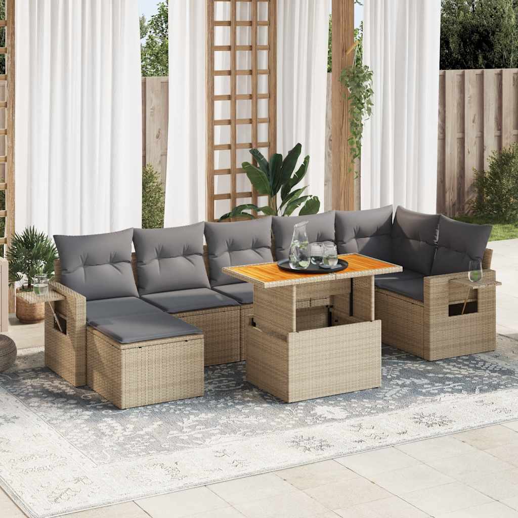 8-tlg. Garten-Sofagarnitur mit Kissen Beige Poly Rattan 8-tlg. Garten-Sofagarnitur mit Kissen Beige Poly Rattan