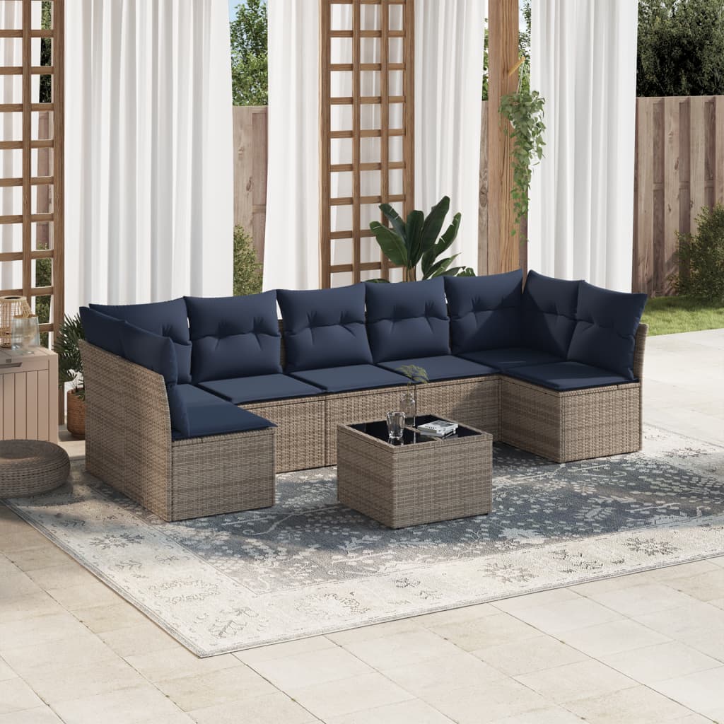 8-tlg. Garten-Sofagarnitur mit Kissen Grau Poly Rattan 8-tlg. Garten-Sofagarnitur mit Kissen Grau Poly Rattan