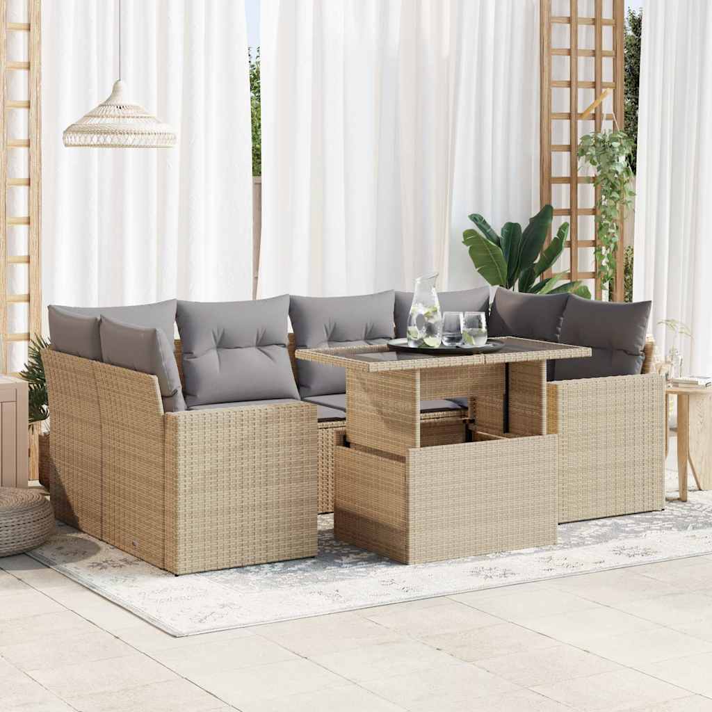 7-tlg. Garten-Sofagarnitur mit Kissen Beige Poly Rattan 7-tlg. Garten-Sofagarnitur mit Kissen Beige Poly Rattan