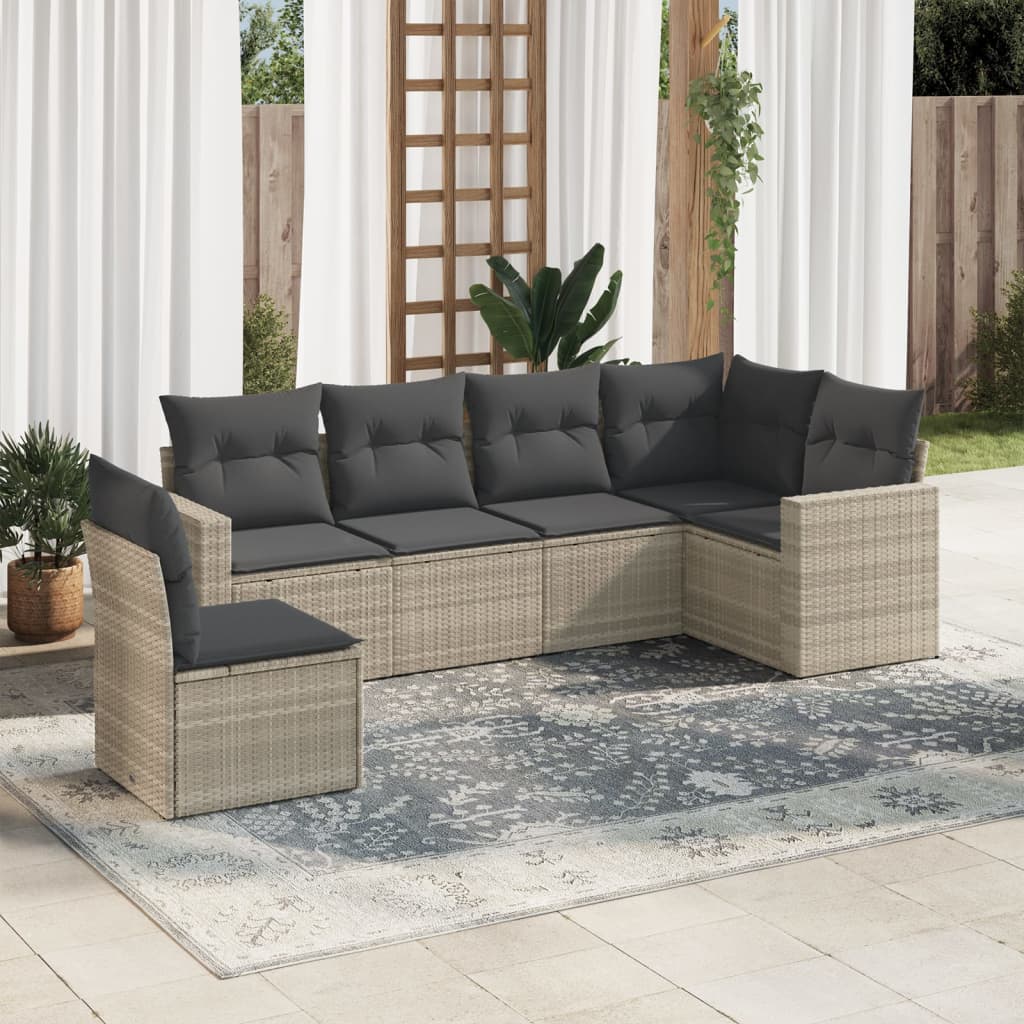 6-tlg. Garten-Sofagarnitur mit Kissen Hellgrau Poly Rattan 6-tlg. Garten-Sofagarnitur mit Kissen Hellgrau Poly Rattan