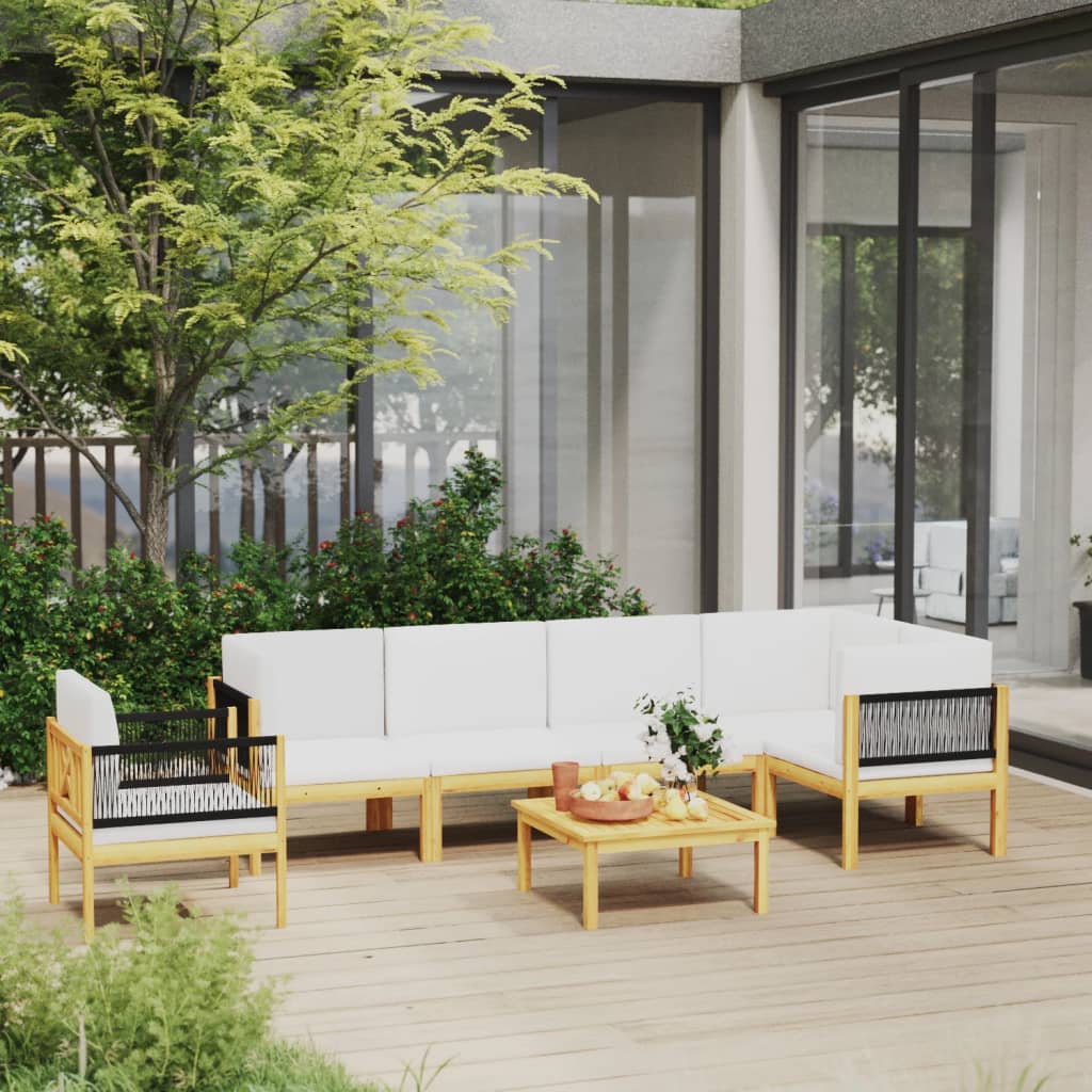7-tlg. Garten-Lounge-Set mit Kissen Cremeweiß Massivholz Akazie