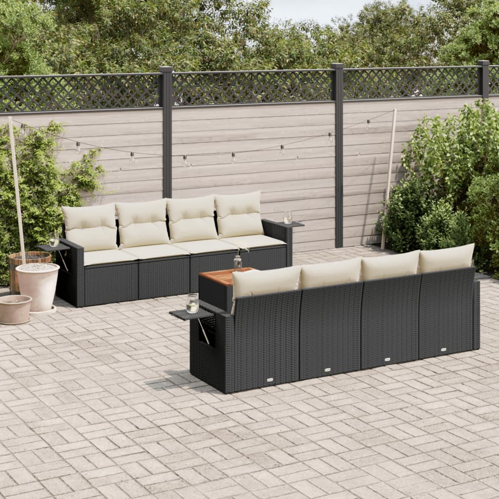 9-tlg. Garten-Sofagarnitur mit Kissen Schwarz Poly Rattan 9-tlg. Garten-Sofagarnitur mit Kissen Schwarz Poly Rattan
