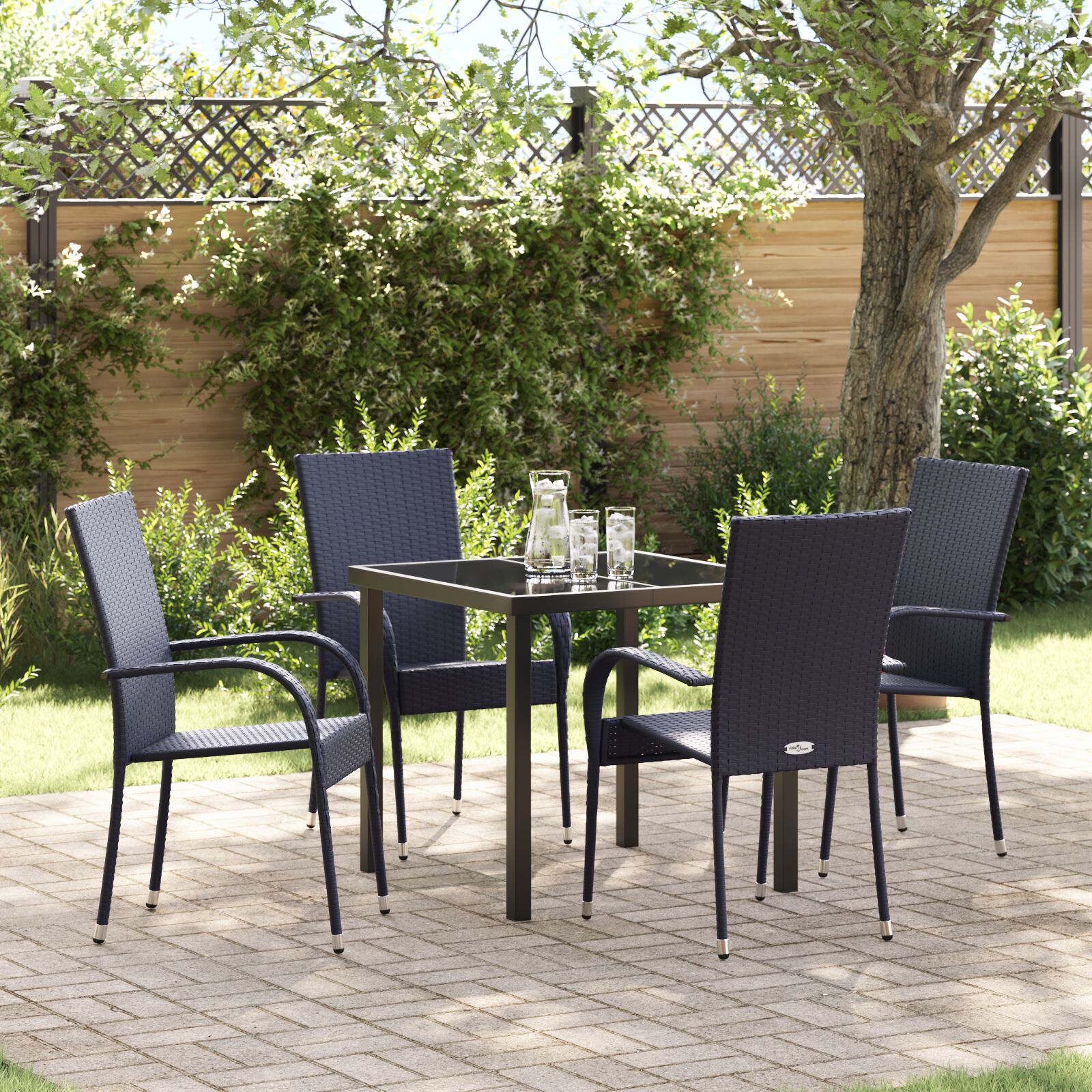 5-teiliges Garten-Esszimmer-Set Schwarz Poly-Rattan