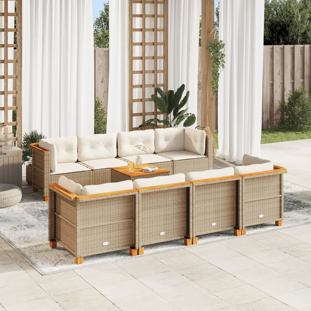 9-tlg. Garten-Sofagarnitur mit Kissen Beige Poly Rattan 9-tlg. Garten-Sofagarnitur mit Kissen Beige Poly Rattan