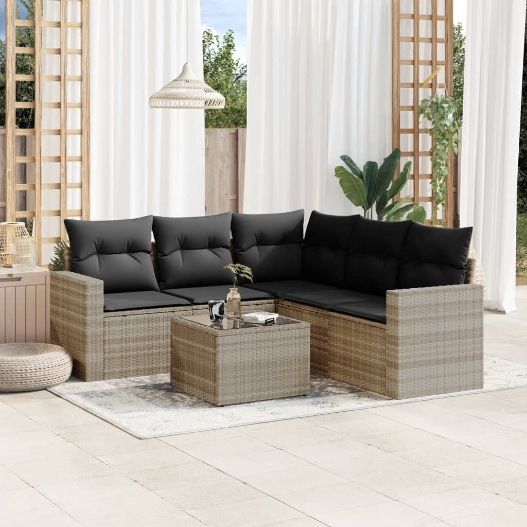6-tlg. Garten-Sofagarnitur mit Kissen Hellgrau Poly Rattan 6-tlg. Garten-Sofagarnitur mit Kissen Hellgrau Poly Rattan