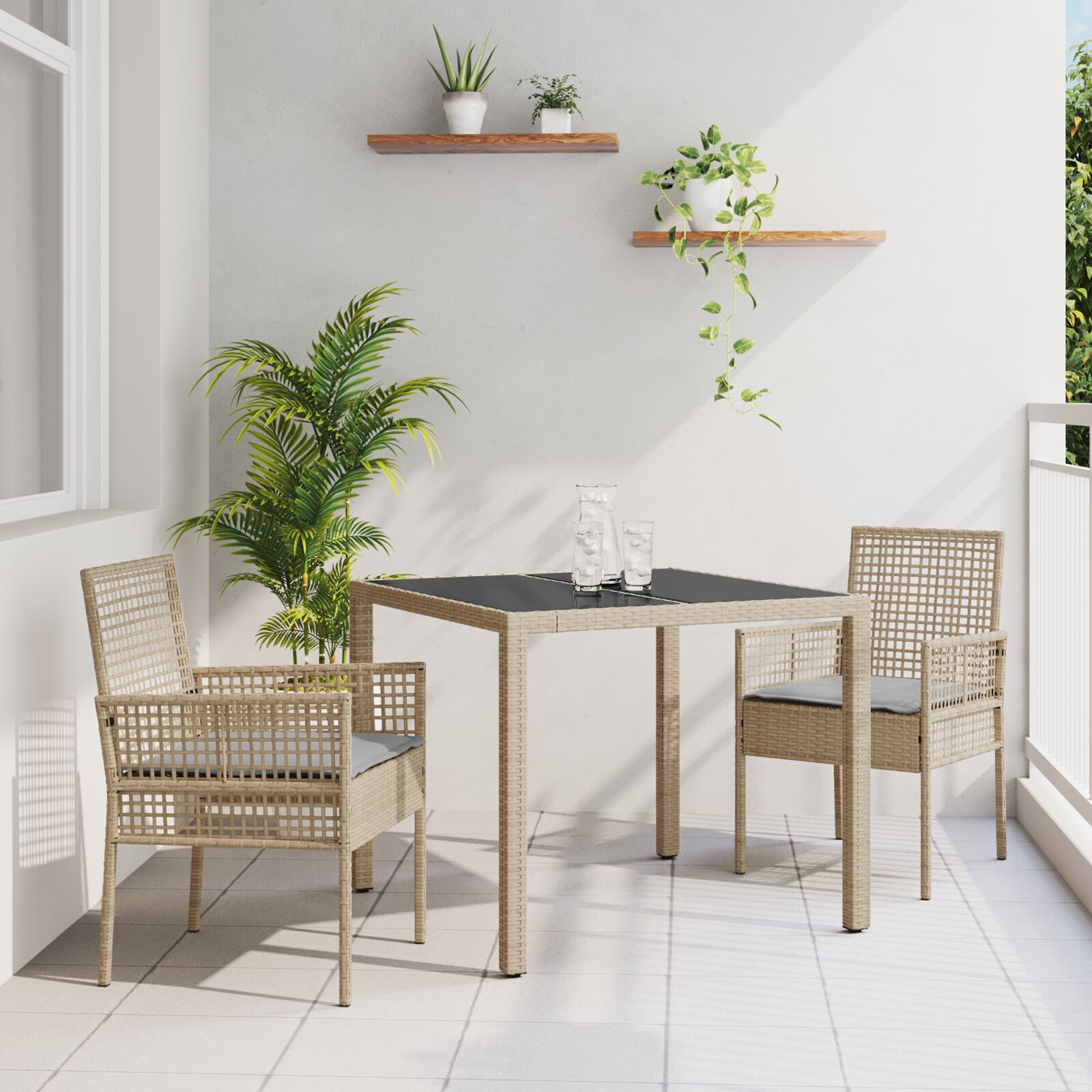 vidaXL Set von 2 Beige Poly-Rattan 90 x 90 x 75 cm vidaXL Set von 2 Beige Poly-Rattan 90 x 90 x 75 cm