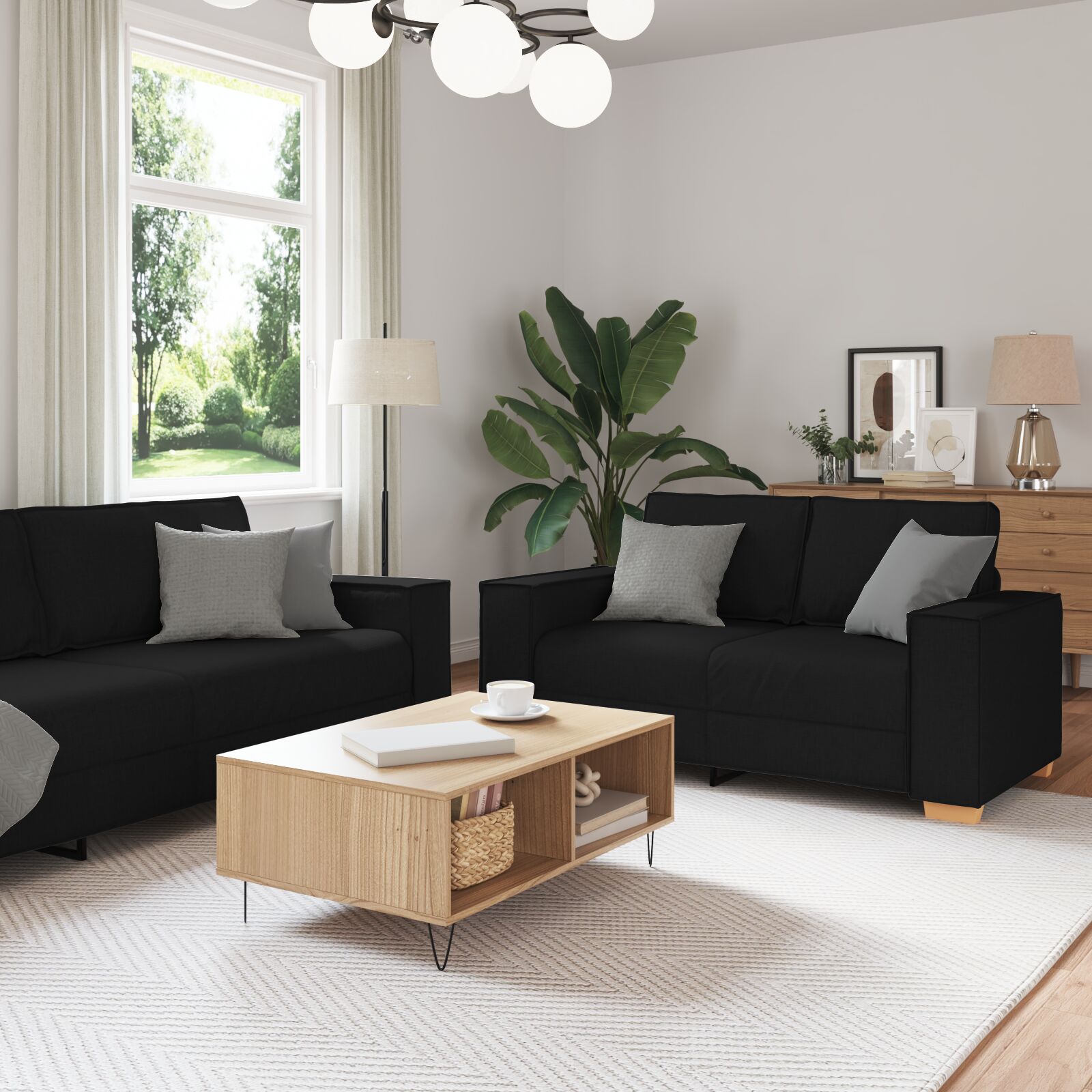 vidaXL 3-teiliges Sofa-Set mit Kissen schwarzer Stoff vidaXL 3-teiliges Sofa-Set mit Kissen schwarzer Stoff