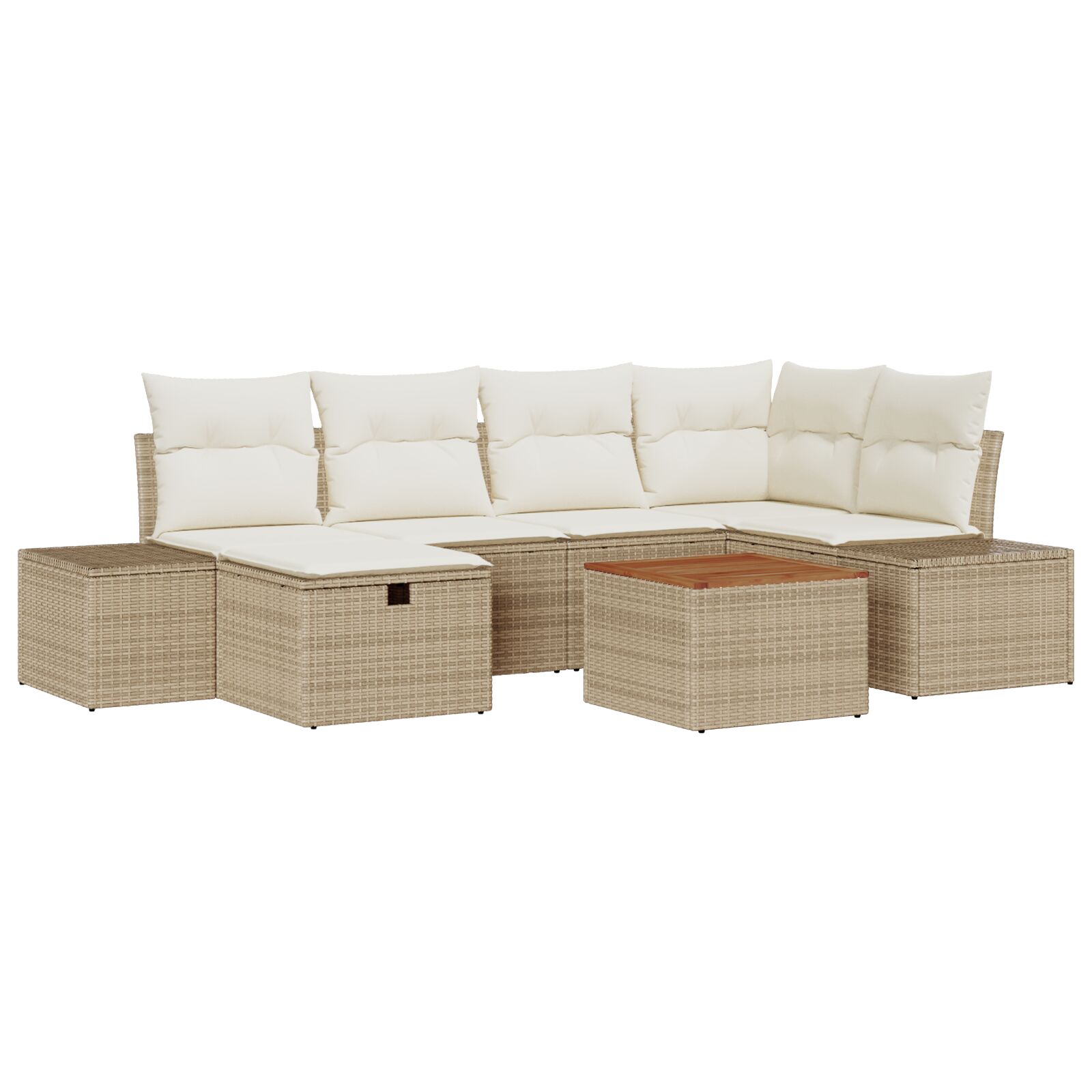 7-teiliges Garten Sofa Set mit Kissen Beige Poly Rattan
