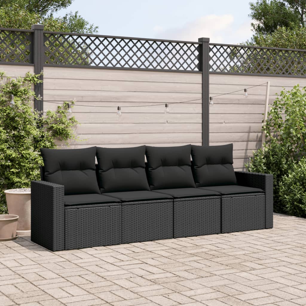 4-tlg. Garten-Sofagarnitur mit Kissen Schwarz Poly Rattan 4-tlg. Garten-Sofagarnitur mit Kissen Schwarz Poly Rattan