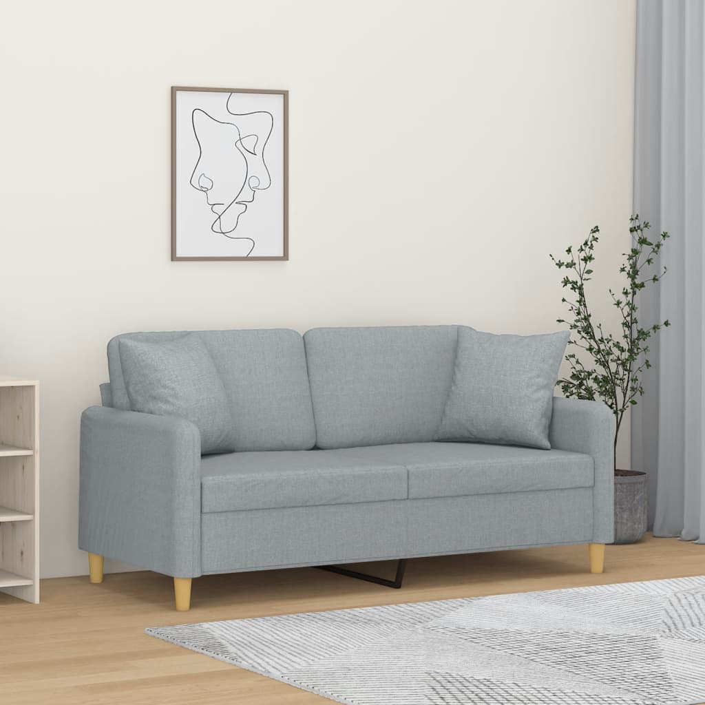 2-Sitzer-Sofa mit Zierkissen Hellgrau 140 cm Stoff 2-Sitzer-Sofa mit Zierkissen Hellgrau 140 cm Stoff