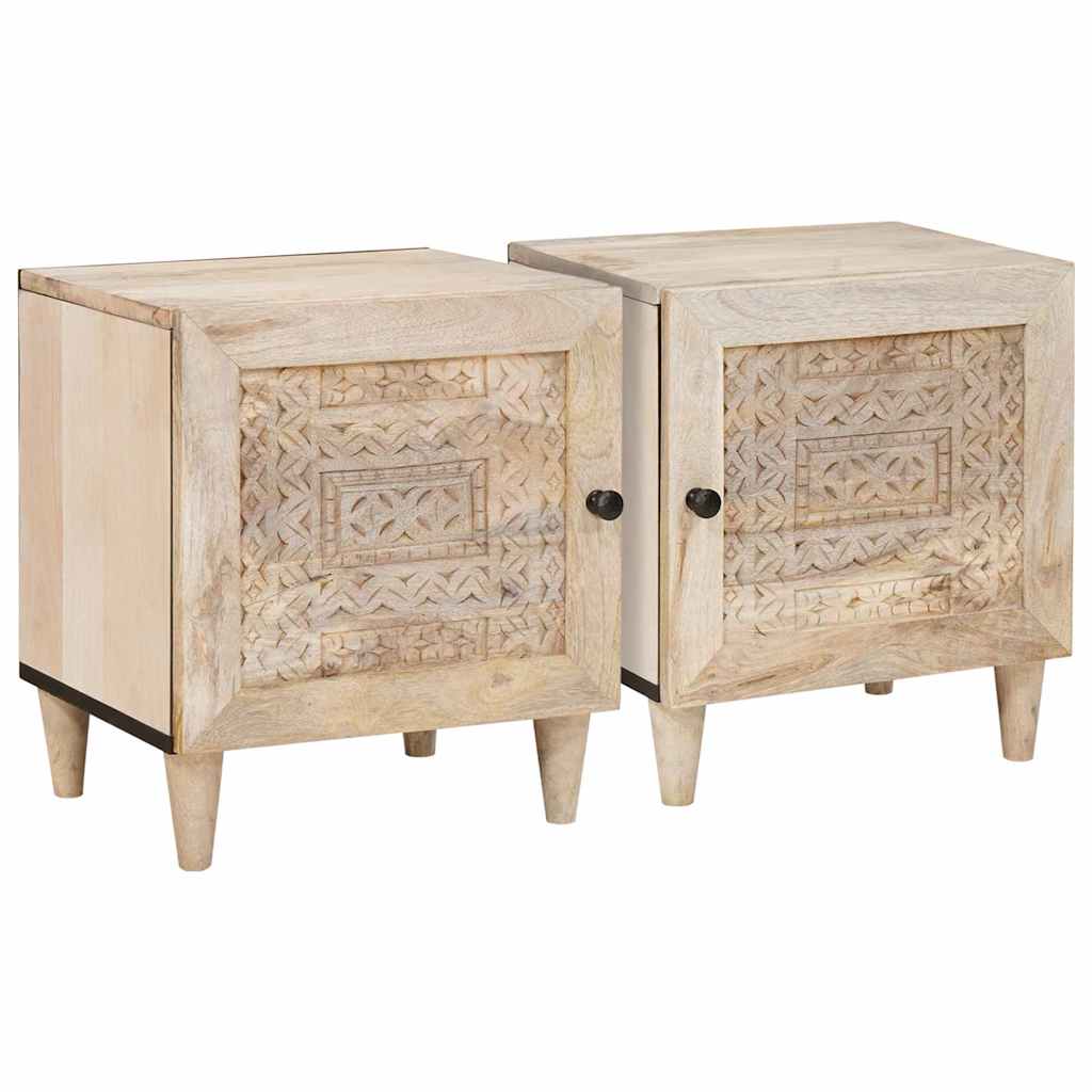 Nachttisch 2 pcs Beige 40 x 33 x 46 cm massives Mangoholz Nachttisch 2 pcs Beige 40 x 33 x 46 cm massives Mangoholz