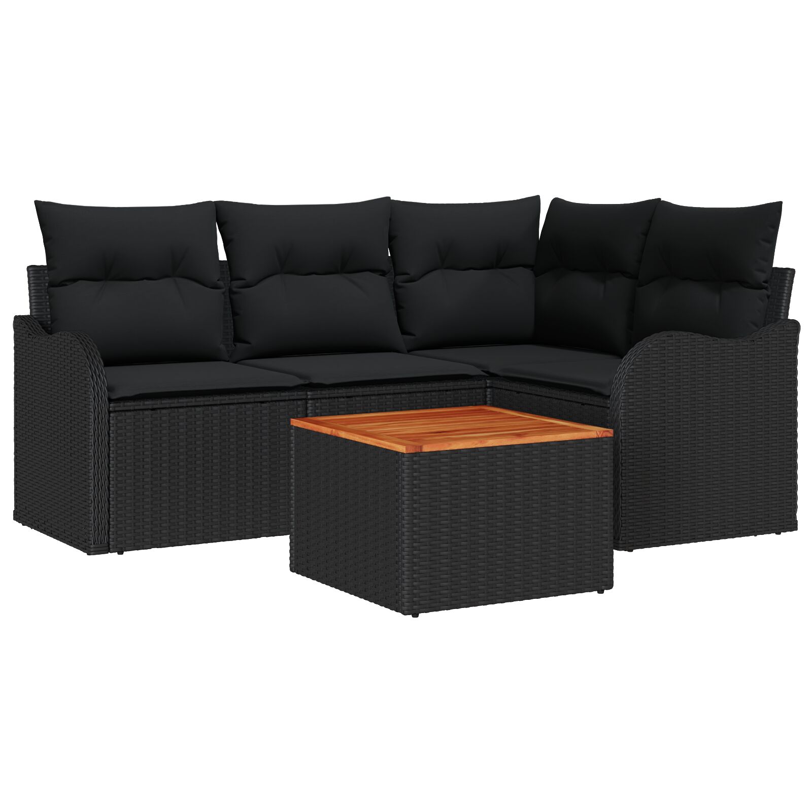 5-teilige Garten Sofa Set mit Kissen schwarzes Poly-Rattan Akazie, 2-Sitzer Garten Sofa mit Kissen schwarzes Poly-Rattan 5-teilige Garten Sofa Set mit Kissen schwarzes Poly-Rattan Akazie, 2-Sitzer Garten Sofa mit Kissen schwarzes Poly-Rattan