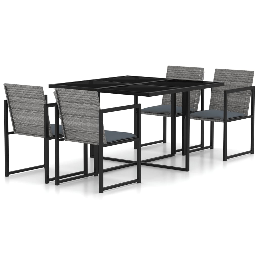 5-tlg. Garten-Essgruppe mit Kissen Poly Rattan Grau 5-tlg. Garten-Essgruppe mit Kissen Poly Rattan Grau