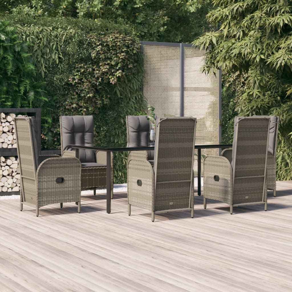 7-tlg. Garten-Essgruppe mit Kissen Schwarz und Grau Poly Rattan 7-tlg. Garten-Essgruppe mit Kissen Schwarz und Grau Poly Rattan