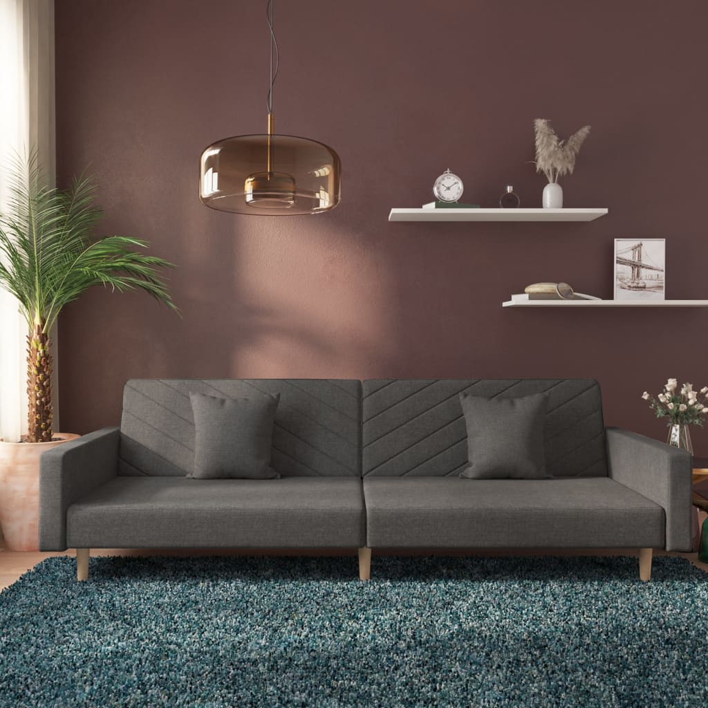 Schlafsofa 2-Sitzer mit 2 Kissen Dunkelgrau Stoff Schlafsofa 2-Sitzer mit 2 Kissen Dunkelgrau Stoff