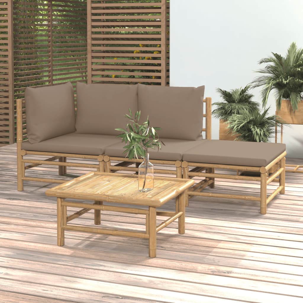 4-tlg. Garten-Lounge-Set mit Taupe Kissen Bambus 4-tlg. Garten-Lounge-Set mit Taupe Kissen Bambus