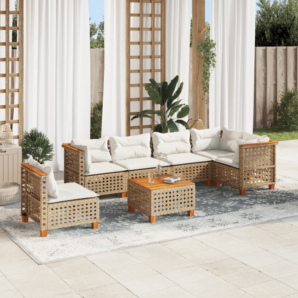 7-tlg. Garten-Sofagarnitur mit Kissen Beige Poly Rattan 7-tlg. Garten-Sofagarnitur mit Kissen Beige Poly Rattan