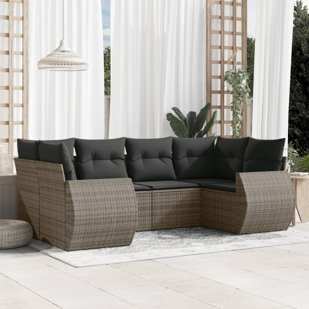 6-tlg. Garten-Sofagarnitur mit Kissen Grau Poly Rattan 6-tlg. Garten-Sofagarnitur mit Kissen Grau Poly Rattan