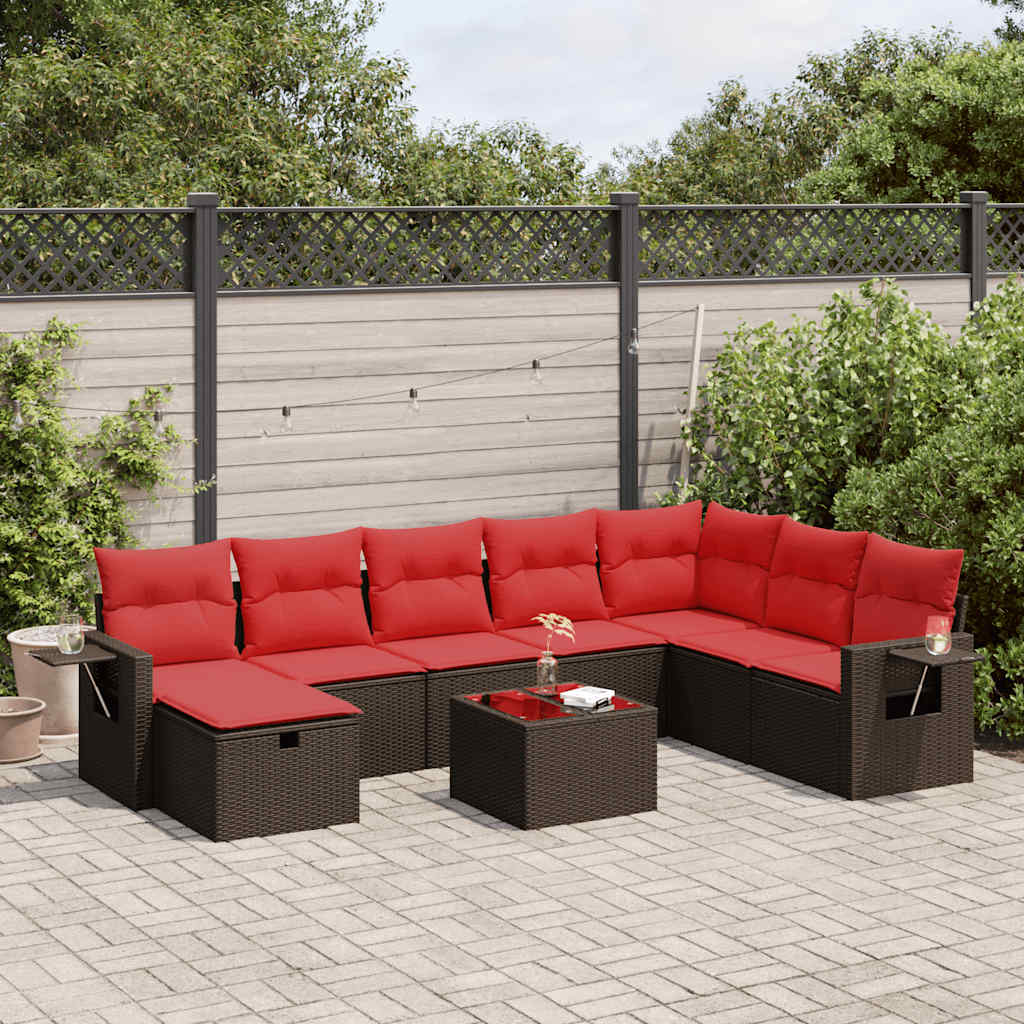 9-tlg. Garten-Sofagarnitur mit Kissen Braun Poly Rattan 9-tlg. Garten-Sofagarnitur mit Kissen Braun Poly Rattan