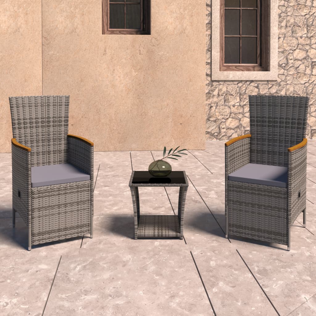 3-tlg. Garten-Lounge-Set mit Kissen Poly Rattan Grau 3-tlg. Garten-Lounge-Set mit Kissen Poly Rattan Grau