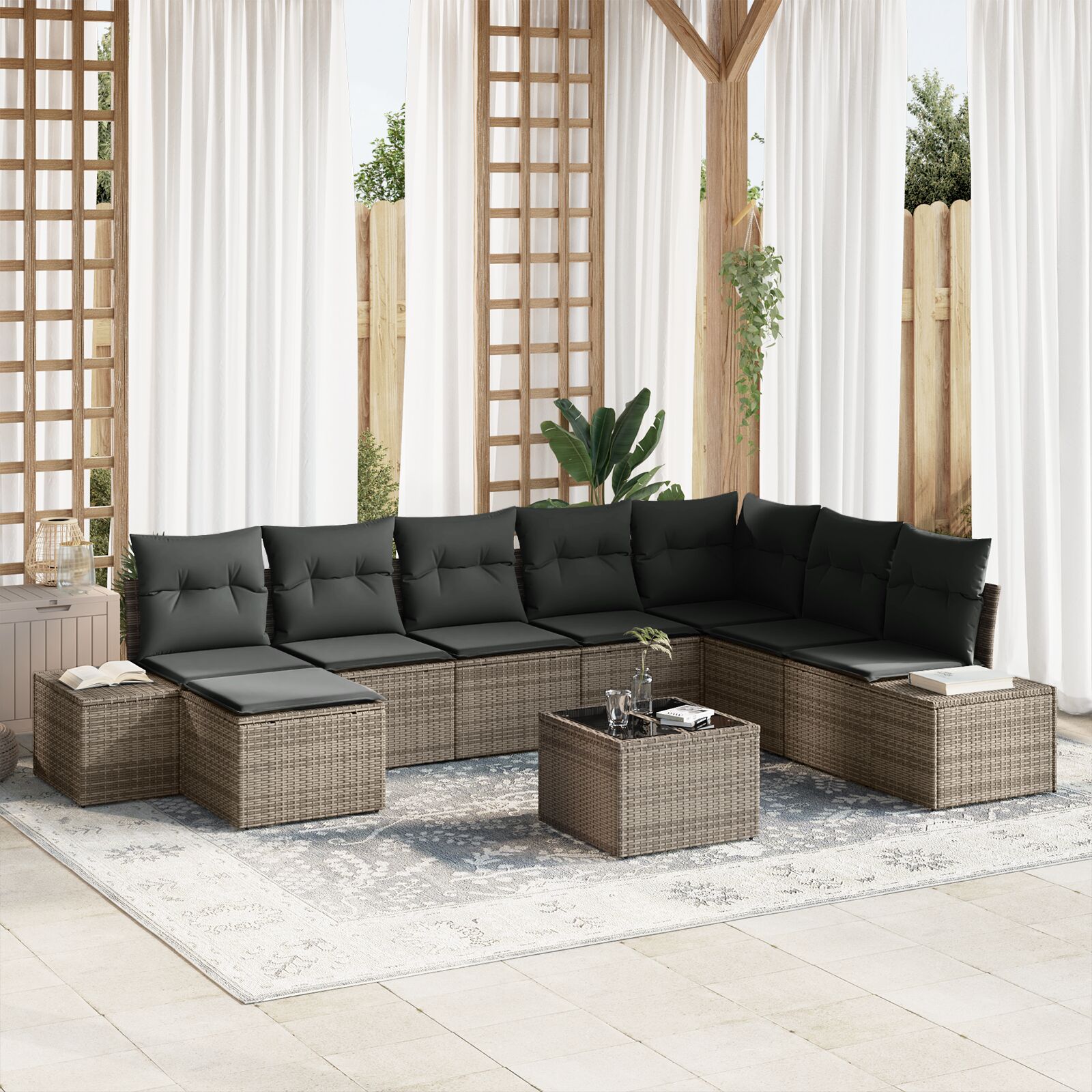vidaXL Garten Sofa Set Set aus 9 Grau Rattan Garten Ecksofa Rechteckig vidaXL Garten Sofa Set Set aus 9 Grau Rattan Garten Ecksofa Rechteckig