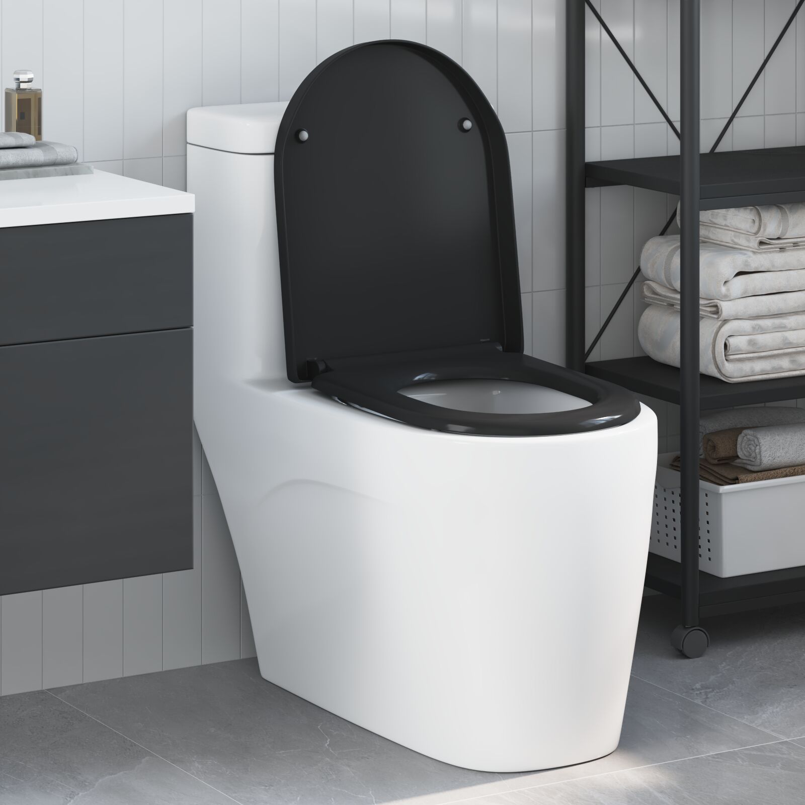 Toilettensitz mit Schnellverschluss und sanftem Schließmechanismus Duroplast Schwarz