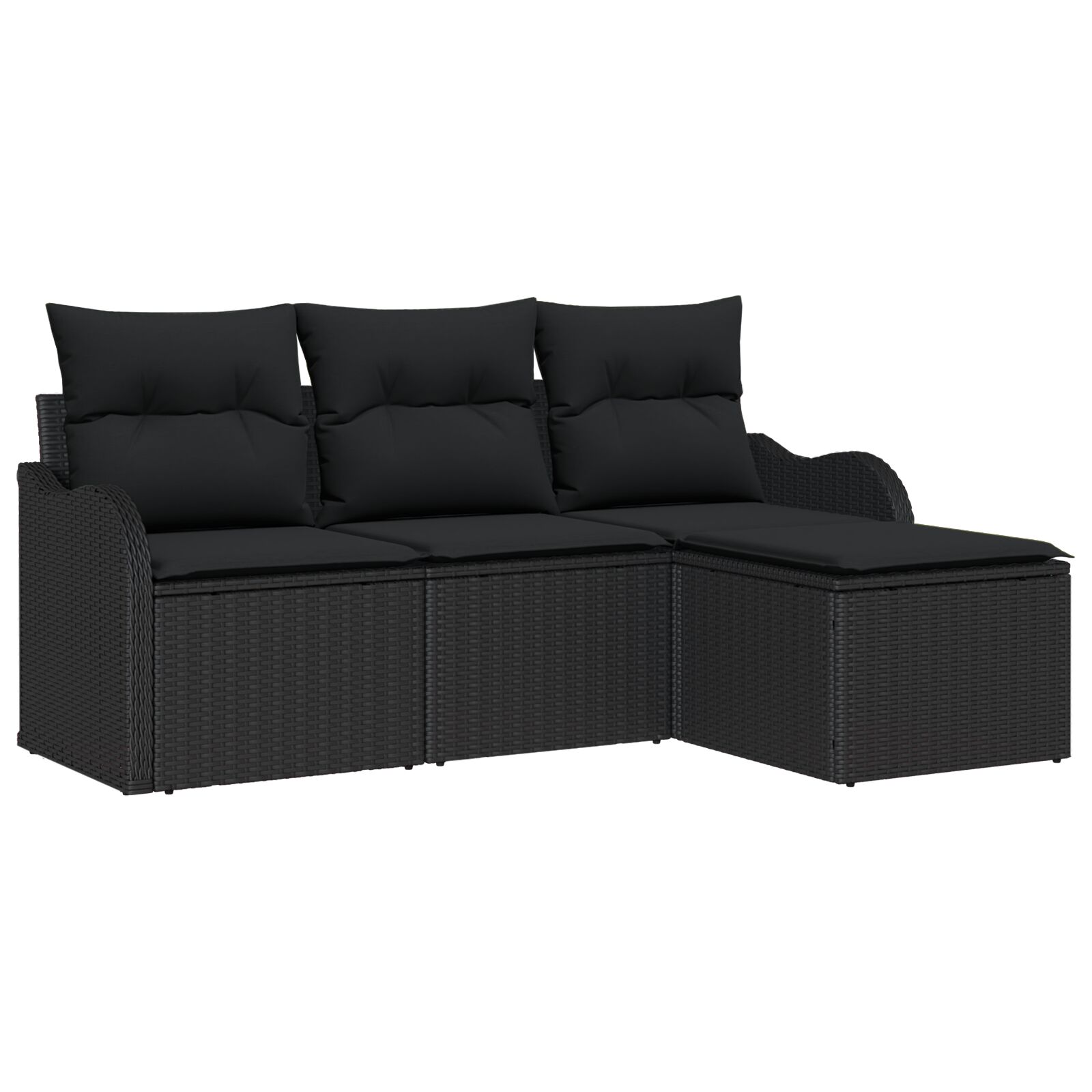 4-teiliges Garten-Sofaset mit Kissen Schwarz Poly-Rattan, 2-Sitzer Garten-Sofa mit Kissen Schwarz Poly-Rattan
