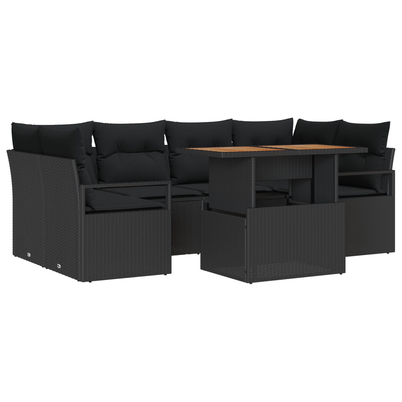 7-teiliges Garten Sofa Set mit Kissen Schwarz Poly Rattan Akazienholz, 2-Sitzer Garten Sofa mit Kissen Schwarz Poly Rattan 7-teiliges Garten Sofa Set mit Kissen Schwarz Poly Rattan Akazienholz, 2-Sitzer Garten Sofa mit Kissen Schwarz Poly Rattan