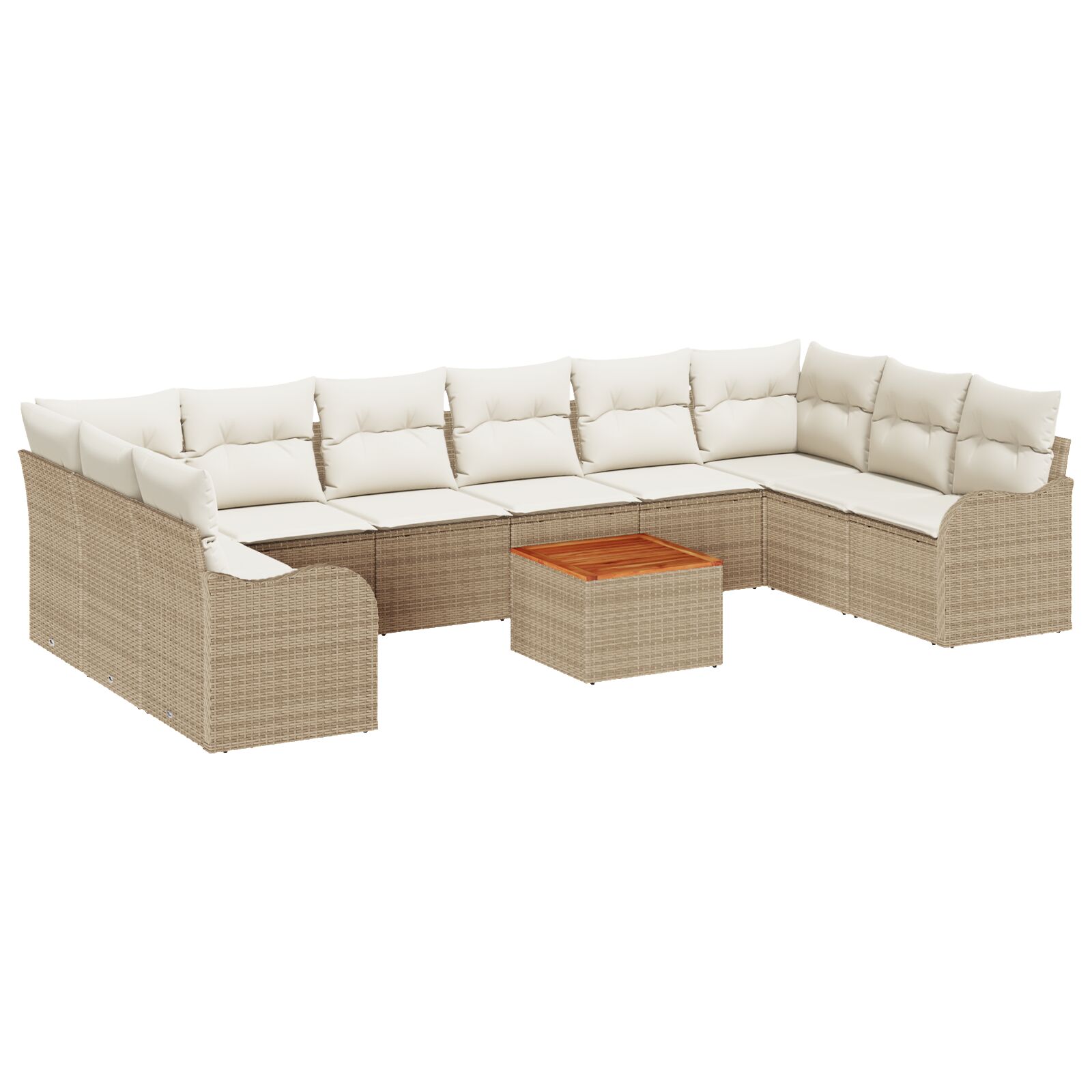 10-teiliges Garten Sofa Set mit Kissen Beige Poly Rattan Akazie, 2-Sitzer Garten Sofa mit Kissen Beige Poly Rattan 10-teiliges Garten Sofa Set mit Kissen Beige Poly Rattan Akazie, 2-Sitzer Garten Sofa mit Kissen Beige Poly Rattan