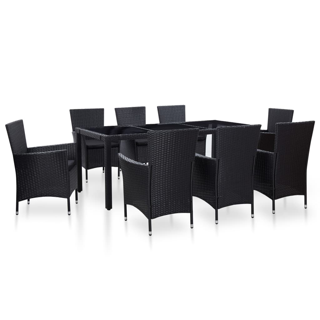 9-tlg. Garten-Essgruppe Poly-Rattan Schwarz