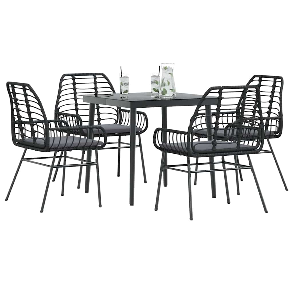 vidaXL 5-tlg. Garten-Essgruppe mit Kissen Schwarz Poly Rattan Glas vidaXL 5-tlg. Garten-Essgruppe mit Kissen Schwarz Poly Rattan Glas