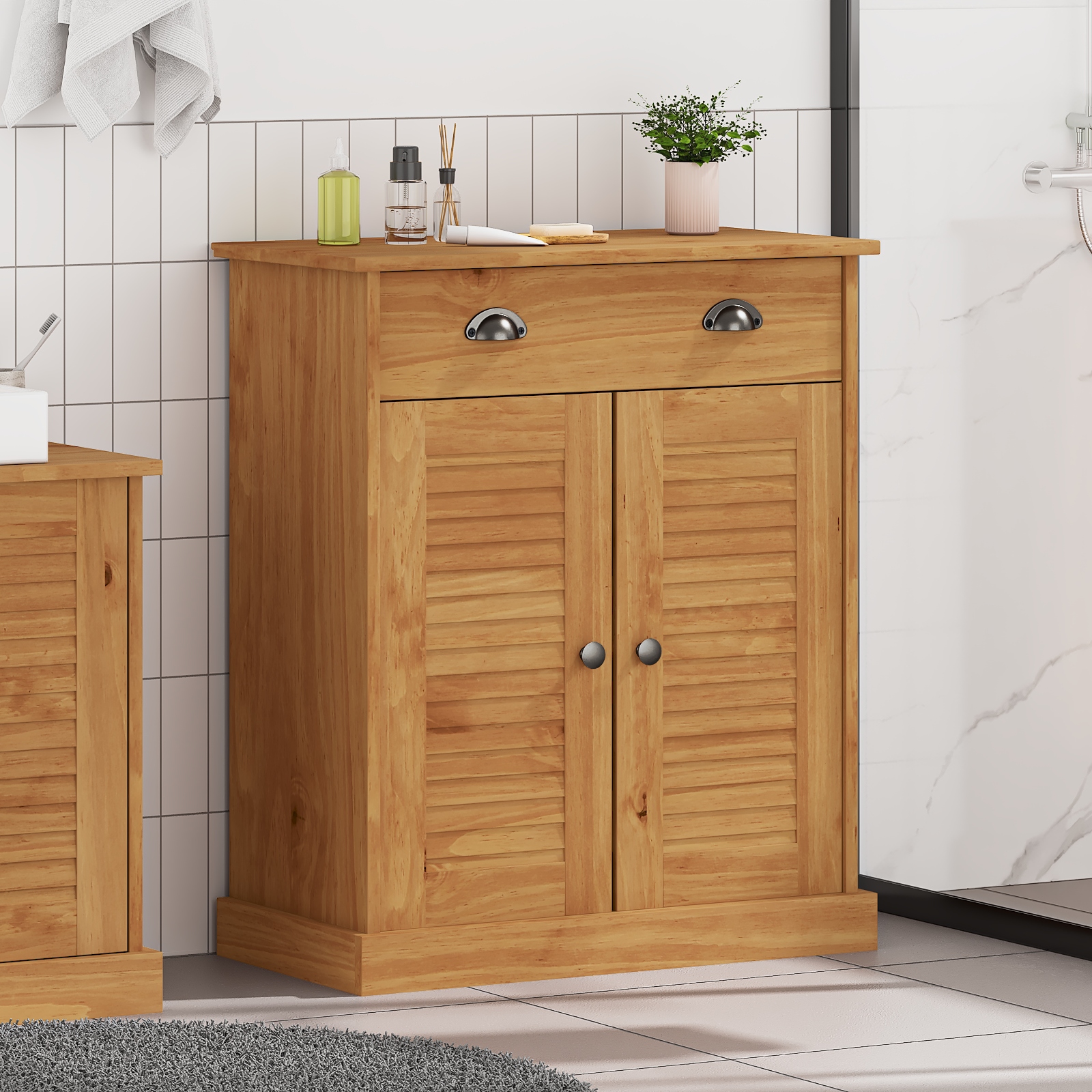 Badezimmer Schrank Honigbraun 68 x 34 x 80 cm Massivholz Kiefer