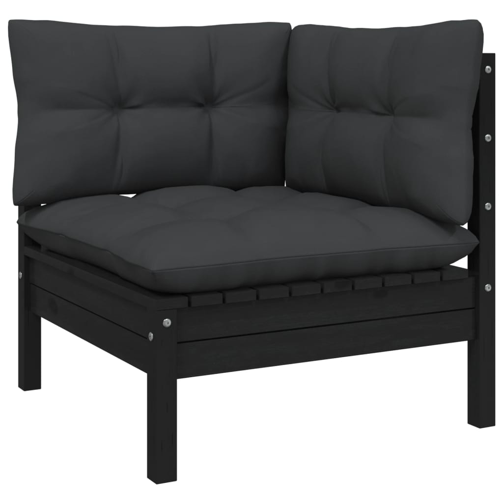 Garten-Ecksofa mit Kissen in Schwarz Massivholz Kiefer Garten-Ecksofa mit Kissen in Schwarz Massivholz Kiefer