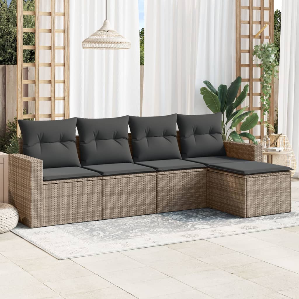 5-tlg. Garten-Sofagarnitur mit Kissen Grau Poly Rattan 5-tlg. Garten-Sofagarnitur mit Kissen Grau Poly Rattan