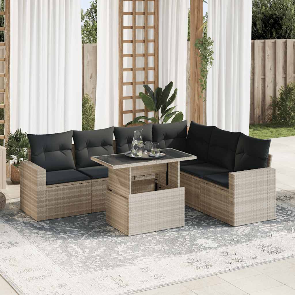 7-tlg. Garten-Sofagarnitur mit Kissen Hellgrau Poly Rattan 7-tlg. Garten-Sofagarnitur mit Kissen Hellgrau Poly Rattan