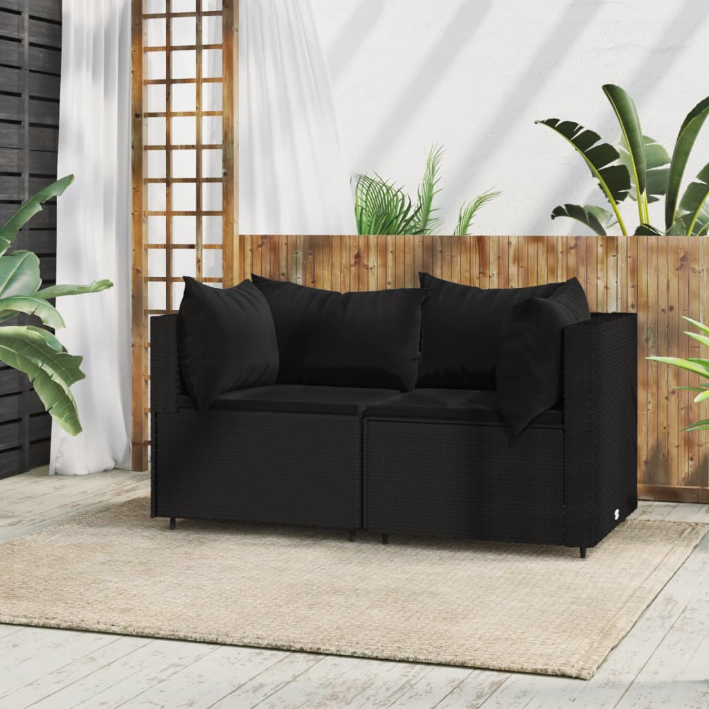 Garten-Ecksofas mit Kissen 2 Stk. Schwarz Poly Rattan Garten-Ecksofas mit Kissen 2 Stk. Schwarz Poly Rattan