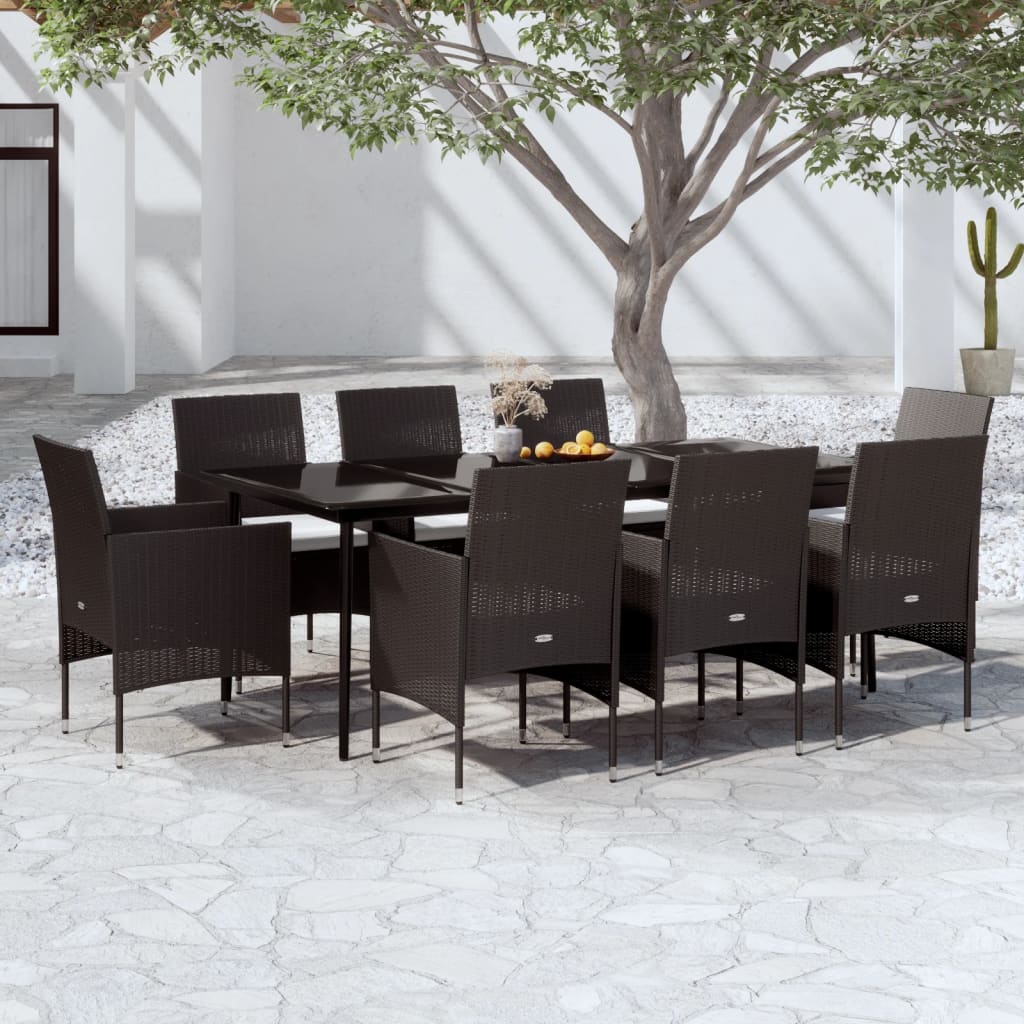 9-tlg. Garten-Essgruppe mit Kissen Schwarz 9-tlg. Garten-Essgruppe mit Kissen Schwarz