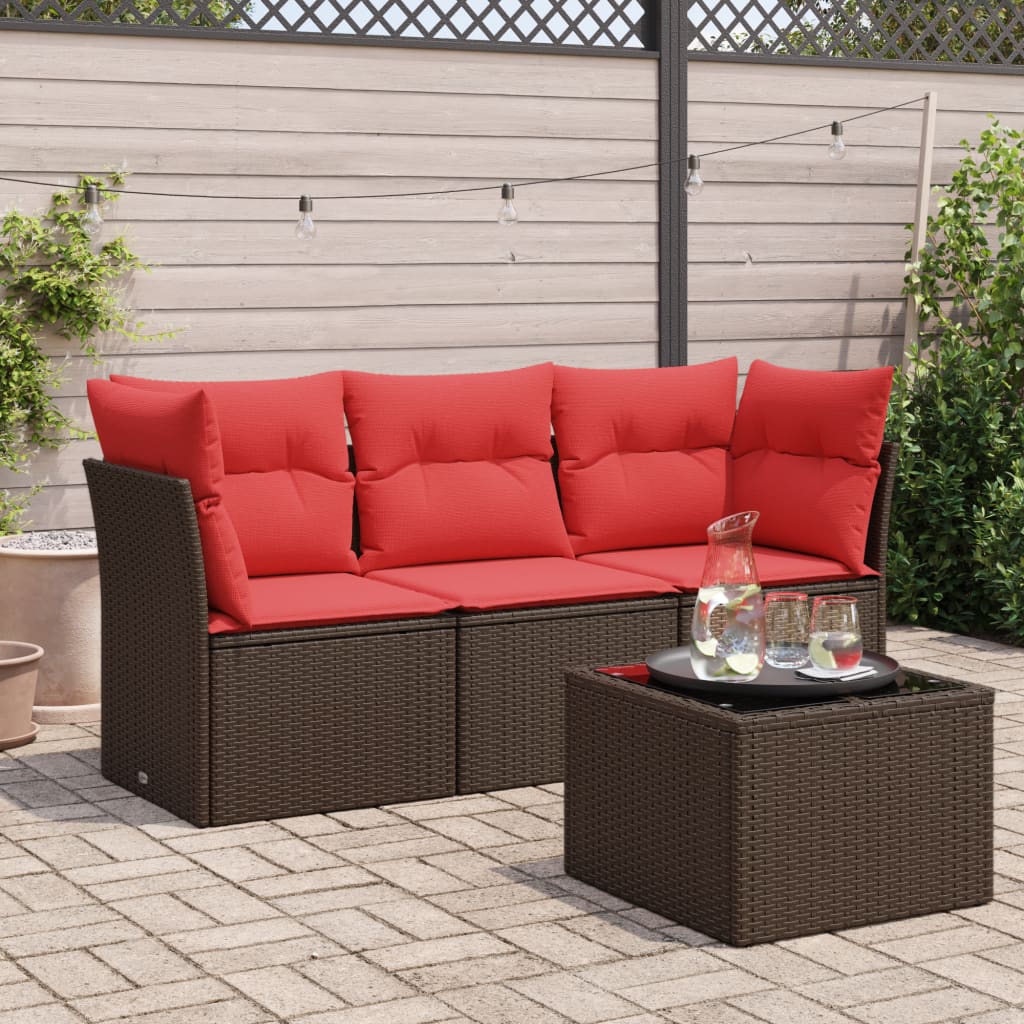 4-tlg. Garten-Sofagarnitur mit Kissen Braun Poly Rattan