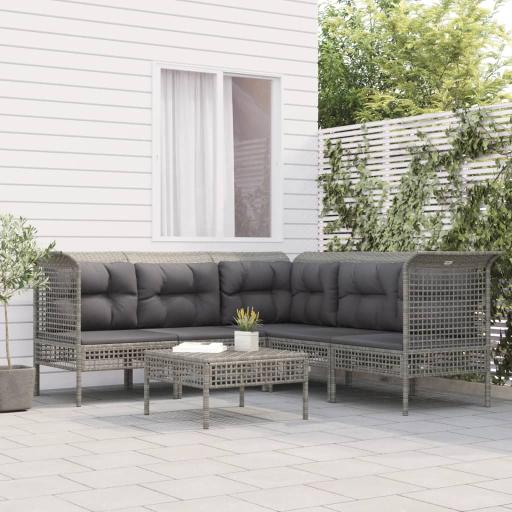 6-tlg. Garten-Lounge-Set mit Kissen Grau Poly Rattan 6-tlg. Garten-Lounge-Set mit Kissen Grau Poly Rattan