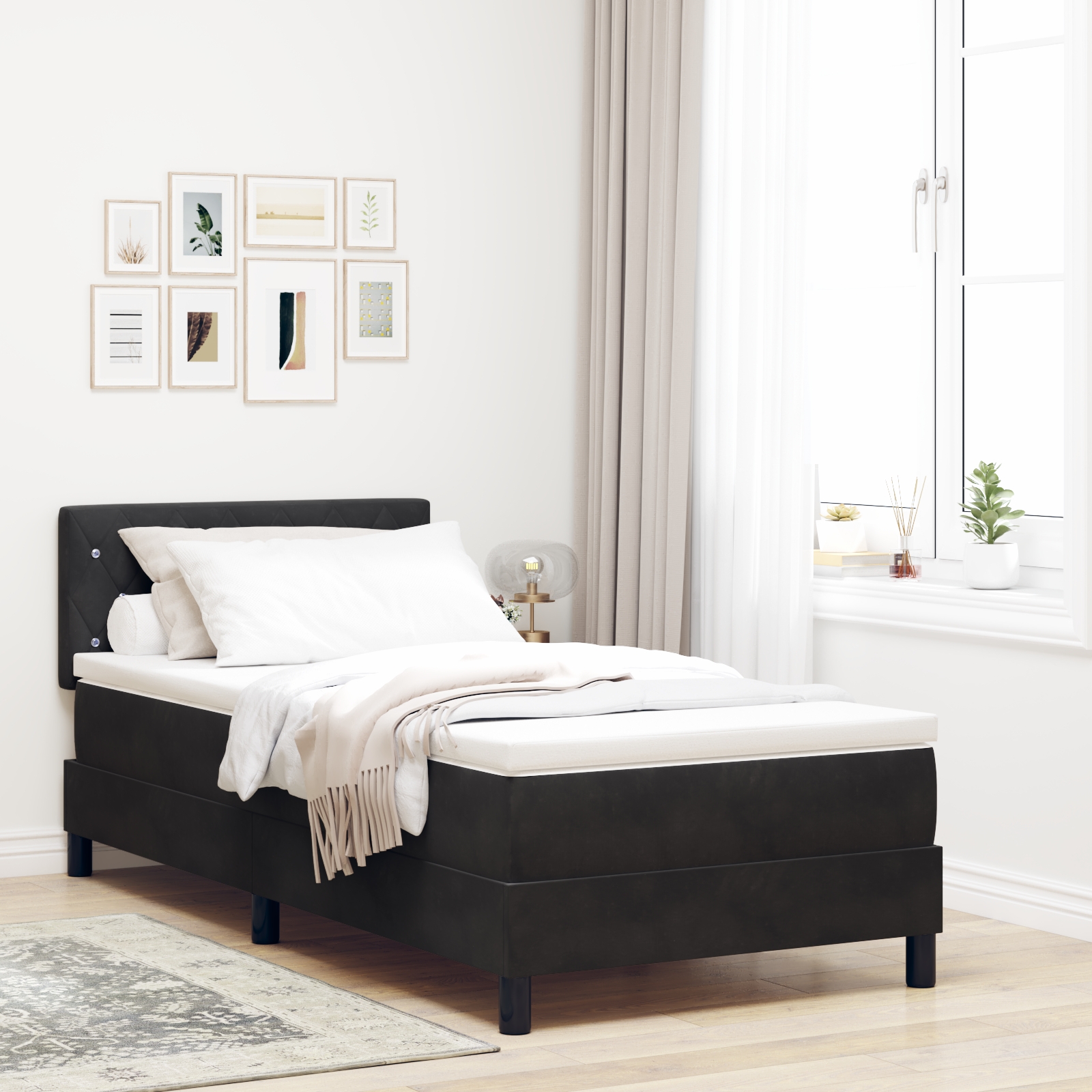 LED Boxspringbett mit Matratze Schwarz 90x190 cm Samt