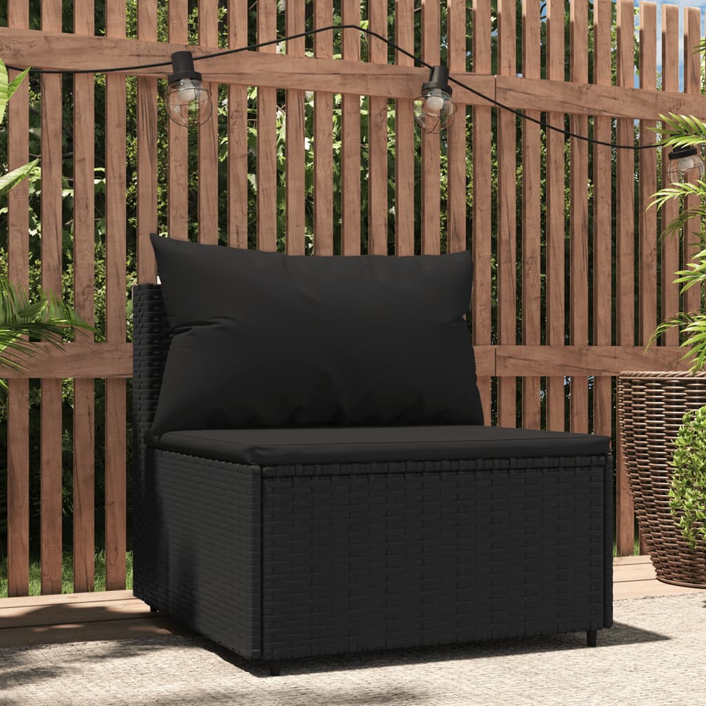 Garten-Mittelsofa mit Kissen Schwarz Poly Rattan Garten-Mittelsofa mit Kissen Schwarz Poly Rattan