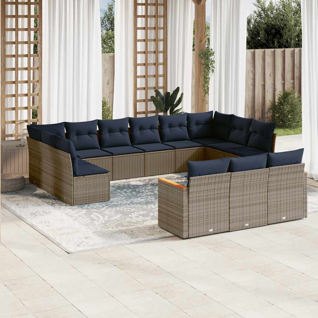 13-teiliges Gartensofa-Set mit Kissen, grau, Polyrattan 13-teiliges Gartensofa-Set mit Kissen, grau, Polyrattan