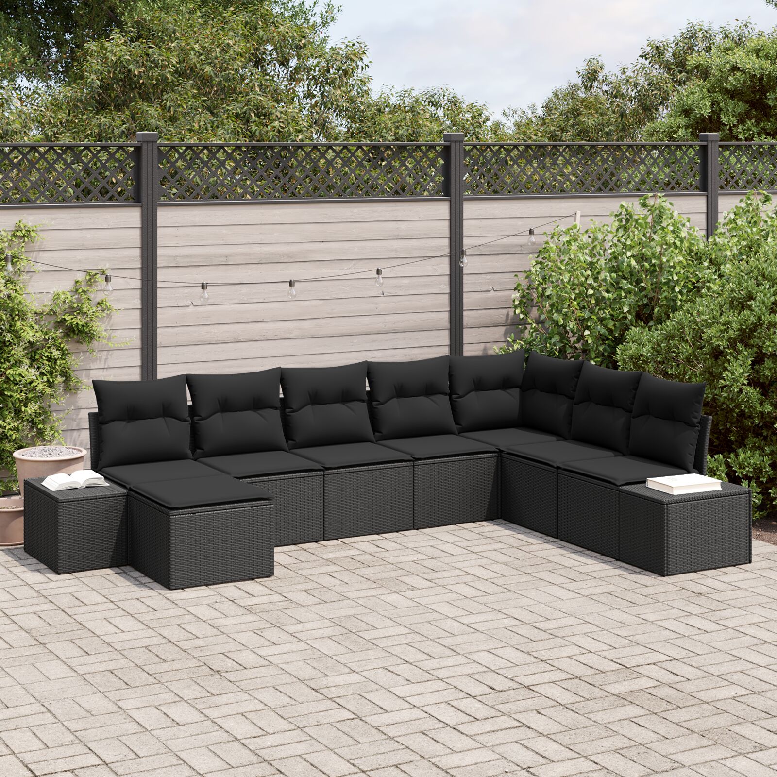 vidaXL Garten Sofa Set Set aus 8 Schwarz Poly Rattan Outdoor Sofa