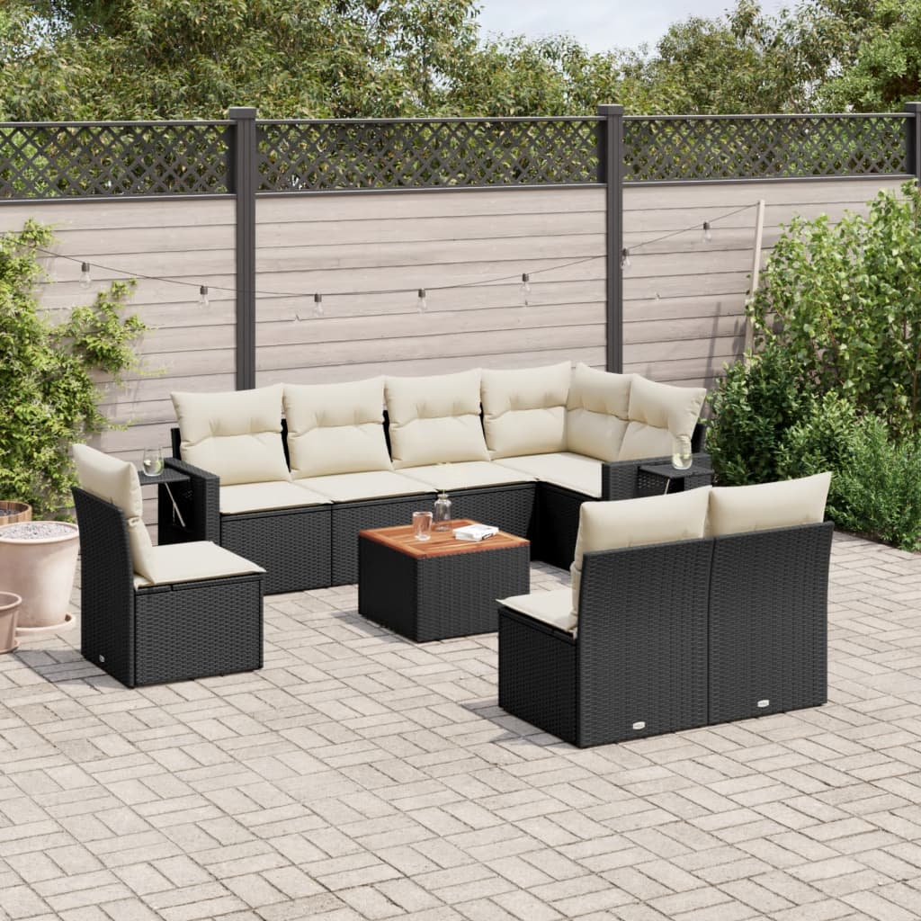 9-tlg. Garten-Sofagarnitur mit Kissen Schwarz Poly Rattan 9-tlg. Garten-Sofagarnitur mit Kissen Schwarz Poly Rattan