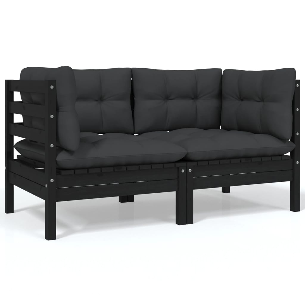 2-Sitzer-Gartensofa mit Kissen Schwarz Massivholz Kiefer 2-Sitzer-Gartensofa mit Kissen Schwarz Massivholz Kiefer